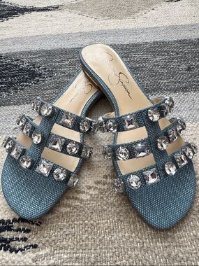 Jessica Simpson Blue Sandals with Rhinestone Accents size 6.